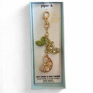 PIPER K Fruit Gold-Tone Bag Charm Keychain Lemon, Lime, Grapefruit New in Box